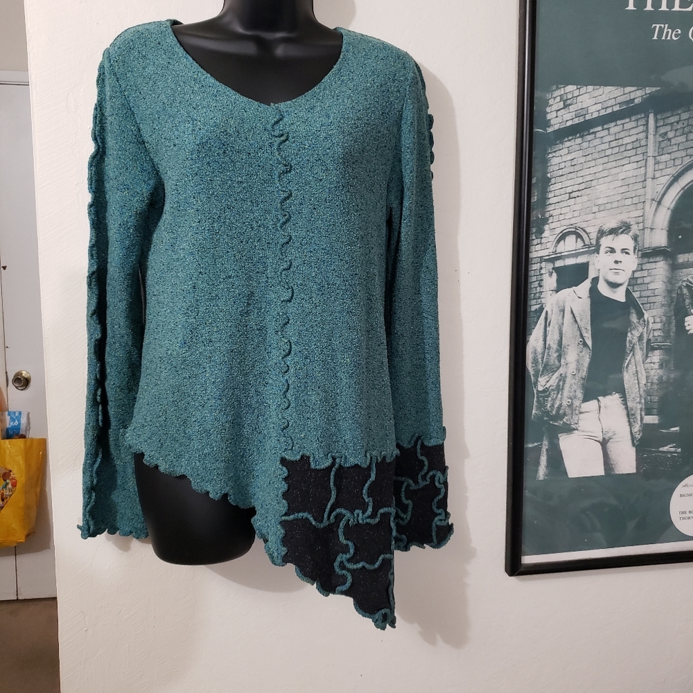 100% soft raw silk abstract vintage long sleeve